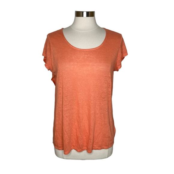 H by Halston Cross Back Coral Orange Linen Top Women’s Size Medium - Picture 2 of 9